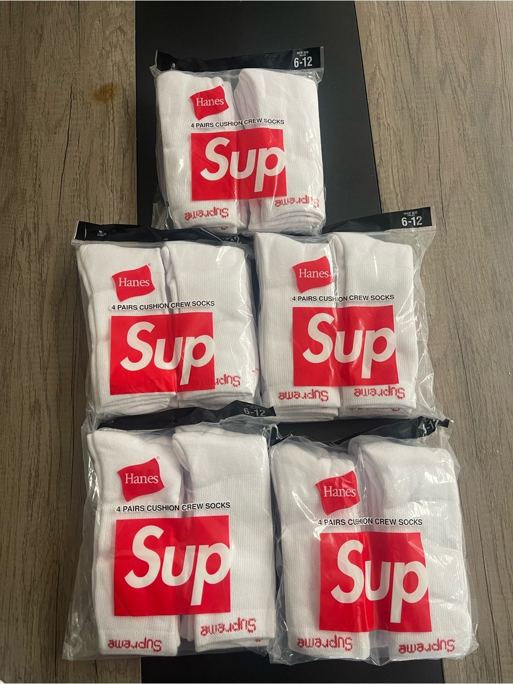 Hanes White Crew Socks with Red Logo - 5 Packs